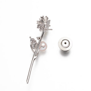 アコヤパールピンブローチ（ガーベラ） 6.5mm ブラウンD　0.02ct