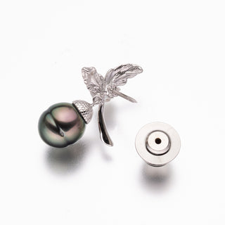 黒蝶パールピンブローチ（ドングリ） 9.8mm