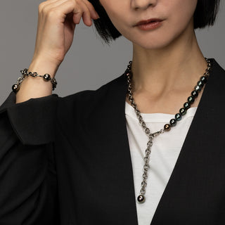 【nonbinary】黒蝶パールマルチカラーネックレス 10.2-11.1mm 全長約57cm