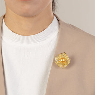 白蝶パールブローチ（金色） 13.2mm