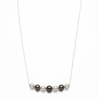 Black Akoya pearl station necklace 7.5-9.0mm, total length approx. 45cm, adjustable length