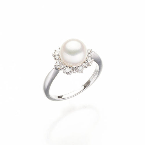 Akoya pearl ring 8.1mm with diamond (0.25ct)
