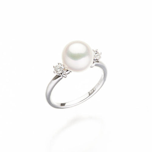 Akoya pearl ring 8.9mm with diamond (0.18ct)
