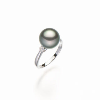 Black butterfly pearl ring (003) 11.0mm with diamonds (total 0.18ct)